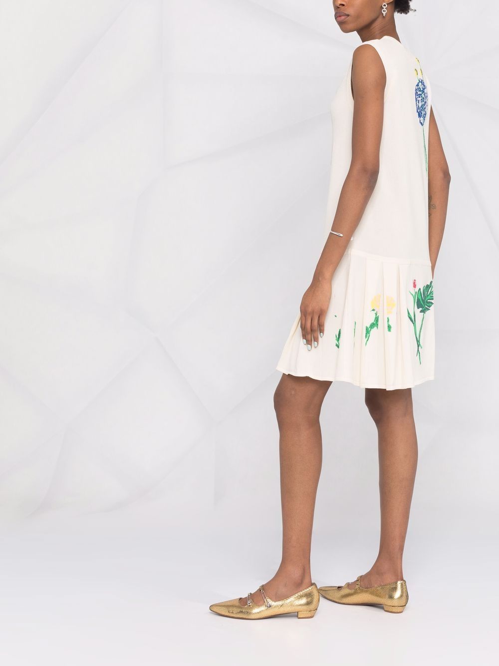 Moschino Floral Printed Pleated Dress In White