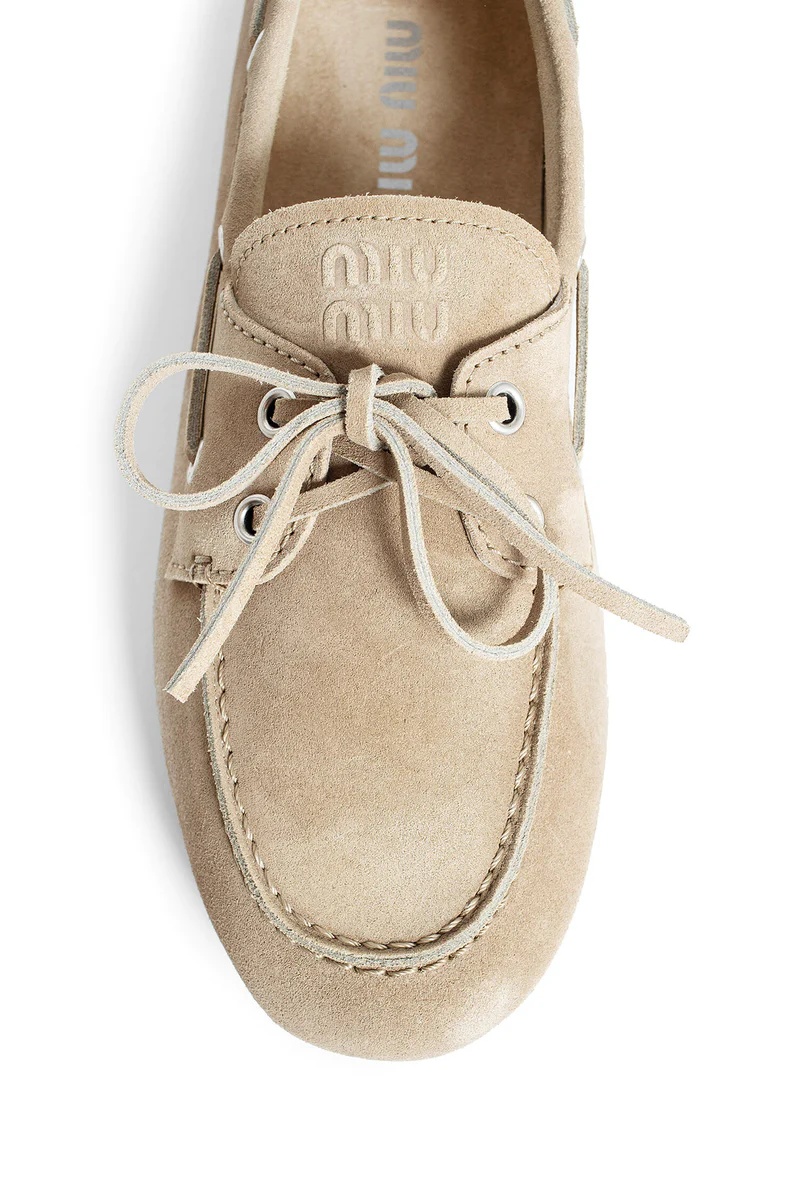 Miu Miu Round Head Loafer Shoes In Nude