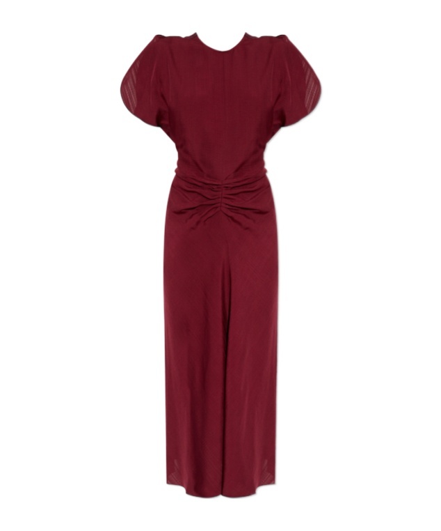 Victoria Beckham Puff-sleeve Gathered Midi Dress In Red