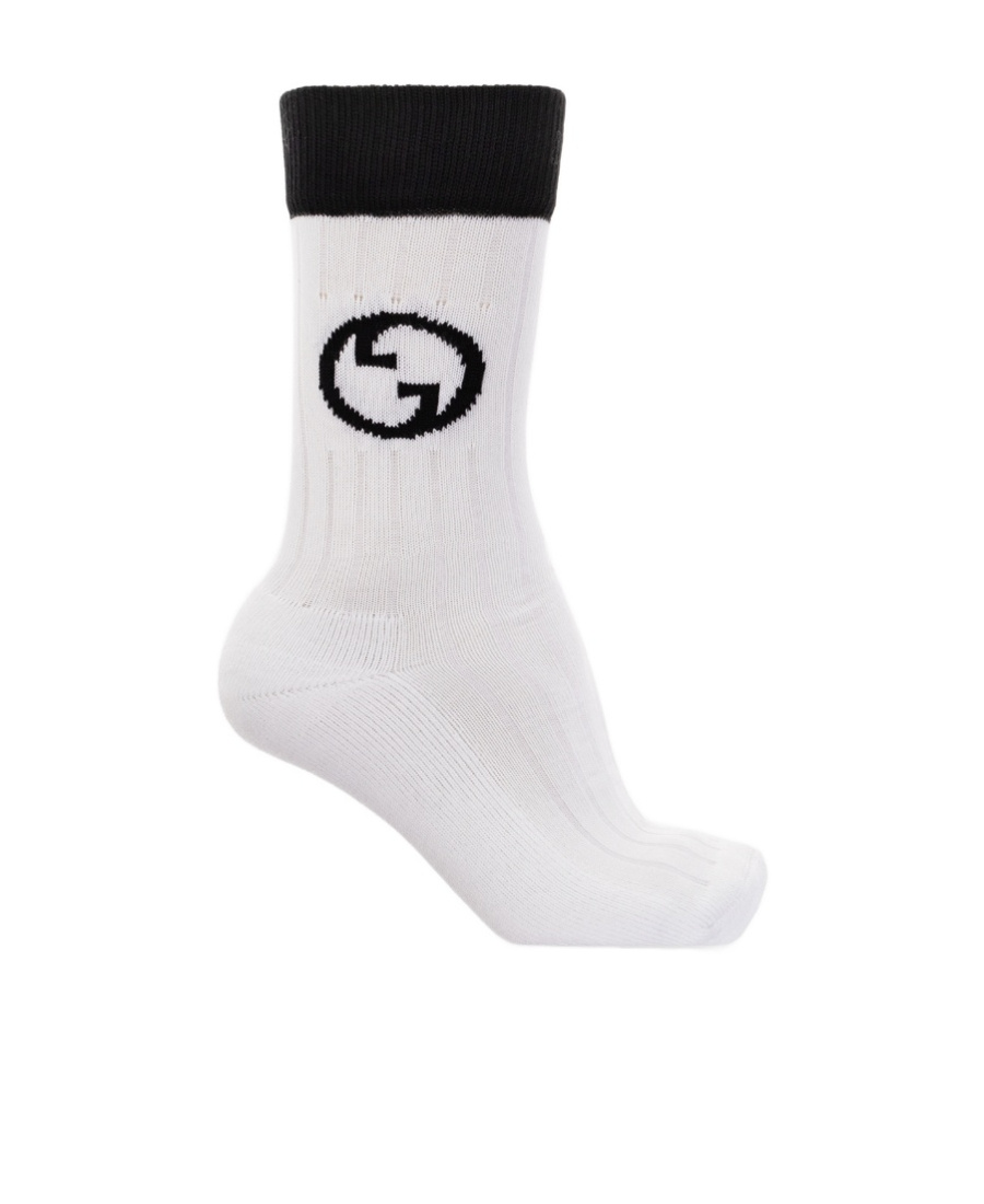Gucci Calzini In Cotone Con Incrocio Gg Tondo In White