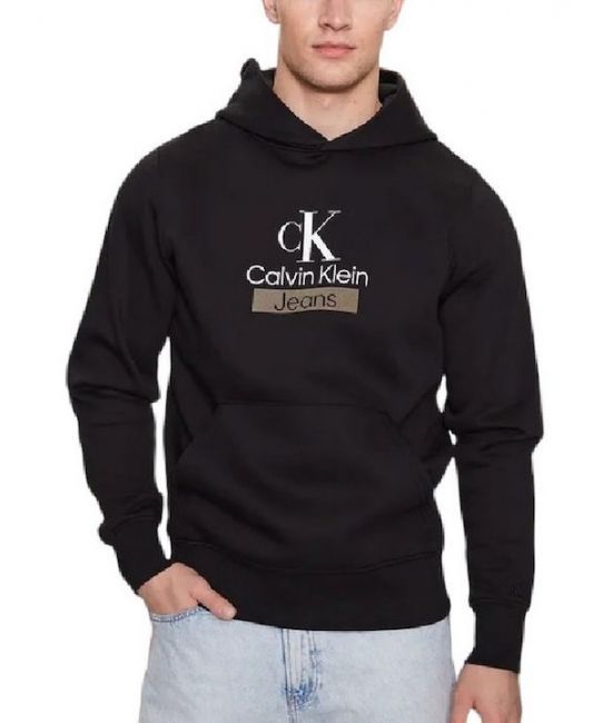 Shop Calvin Klein Logo-print Cotton-blend Hoodie In Black