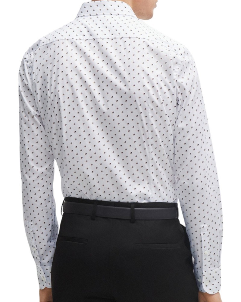 Hugo Boss Slim-fit Shirt In Geometric-print Performance-stretch Jersey In White