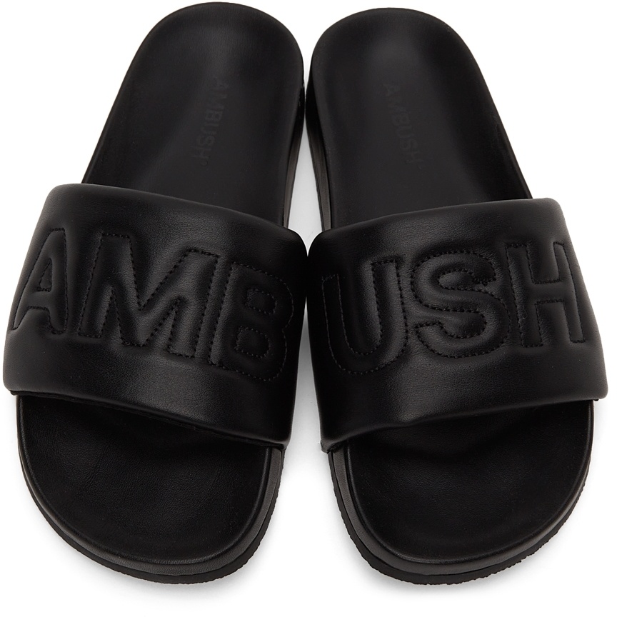 Ambush Quilted Lettering Logo Sliders Man Sandals Black Size 9 Calfskin In Black