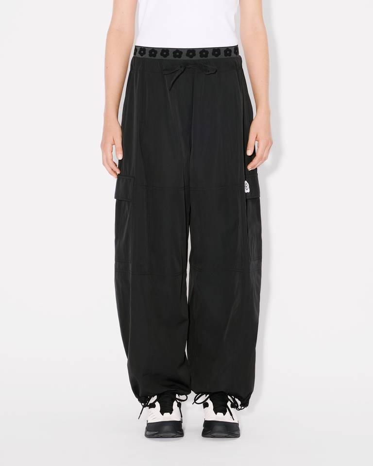 Kenzo 'boke Flower 2.0' Black Pants With Flowers Embellishmed Waist And Logo Patch On The Pocket In Black