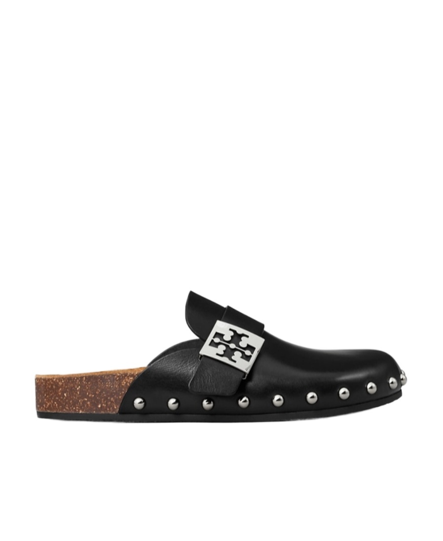 Tory Burch Mellow Leather Buckle Slide Mules In Black