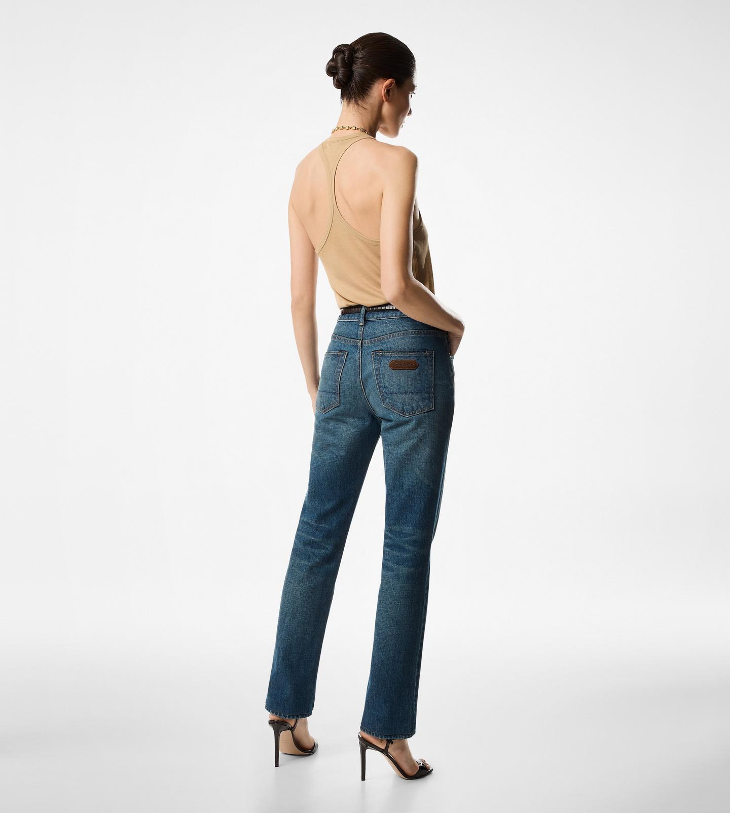 Tom Ford Logo Patch Straight-leg Jeans In Blue