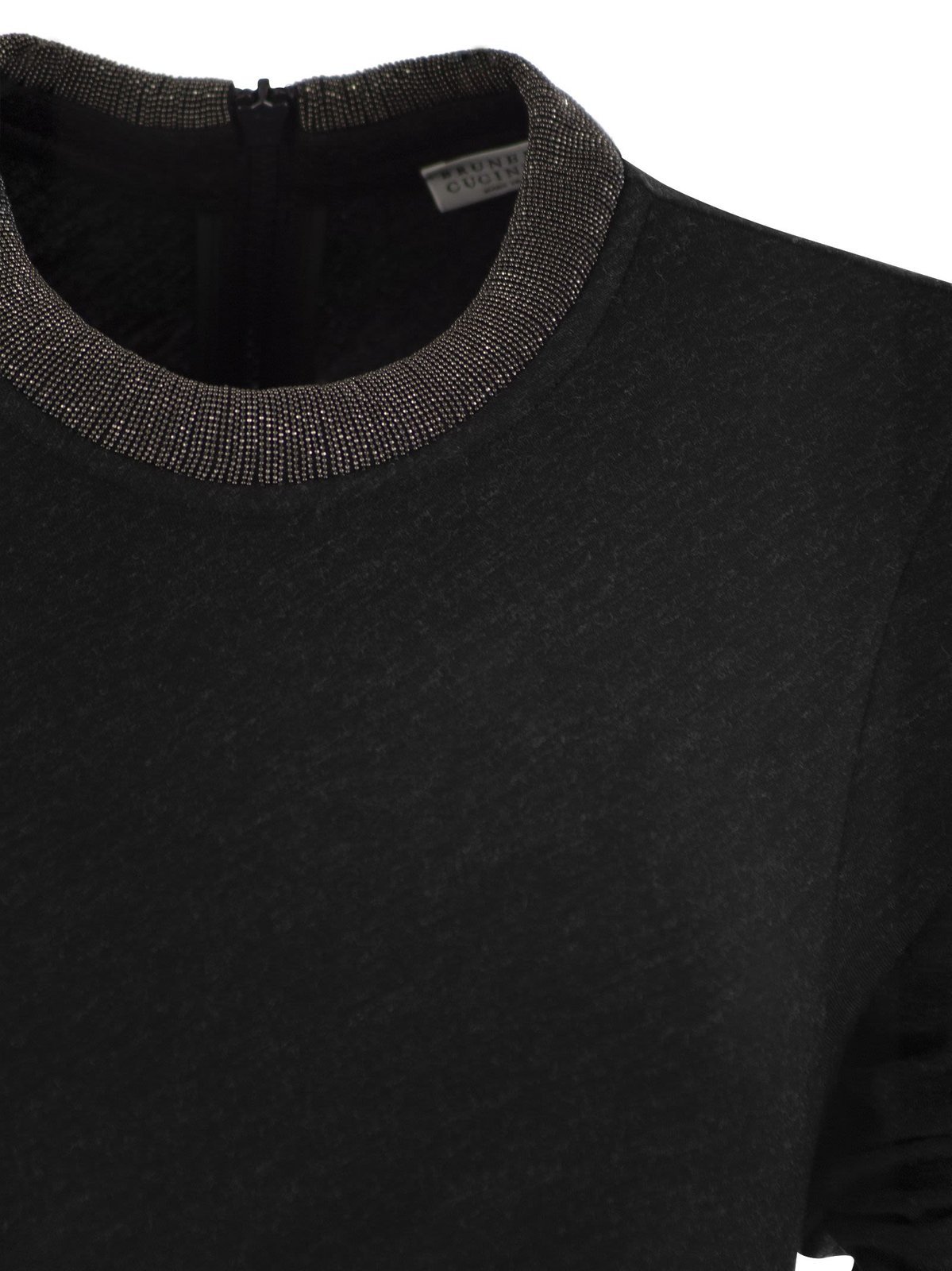 Brunello Cucinelli Elegant Wool Midi Dress With Monili Detail In Black