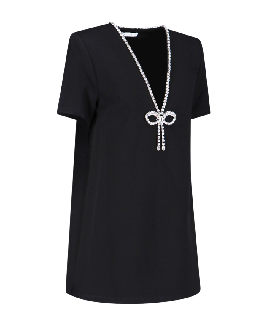 Shop Area Crystal Bow V-neck Minidress In Black