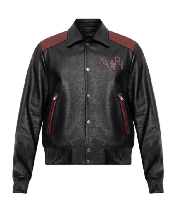 Shop Amiri Logo-patch Leather Jacket In Black