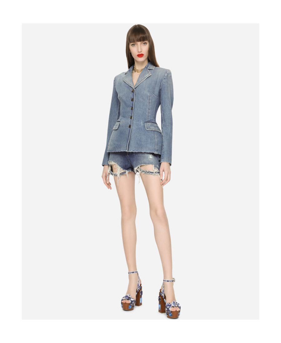 Dolce & Gabbana Distressed High-rise Denim Shorts In Blue