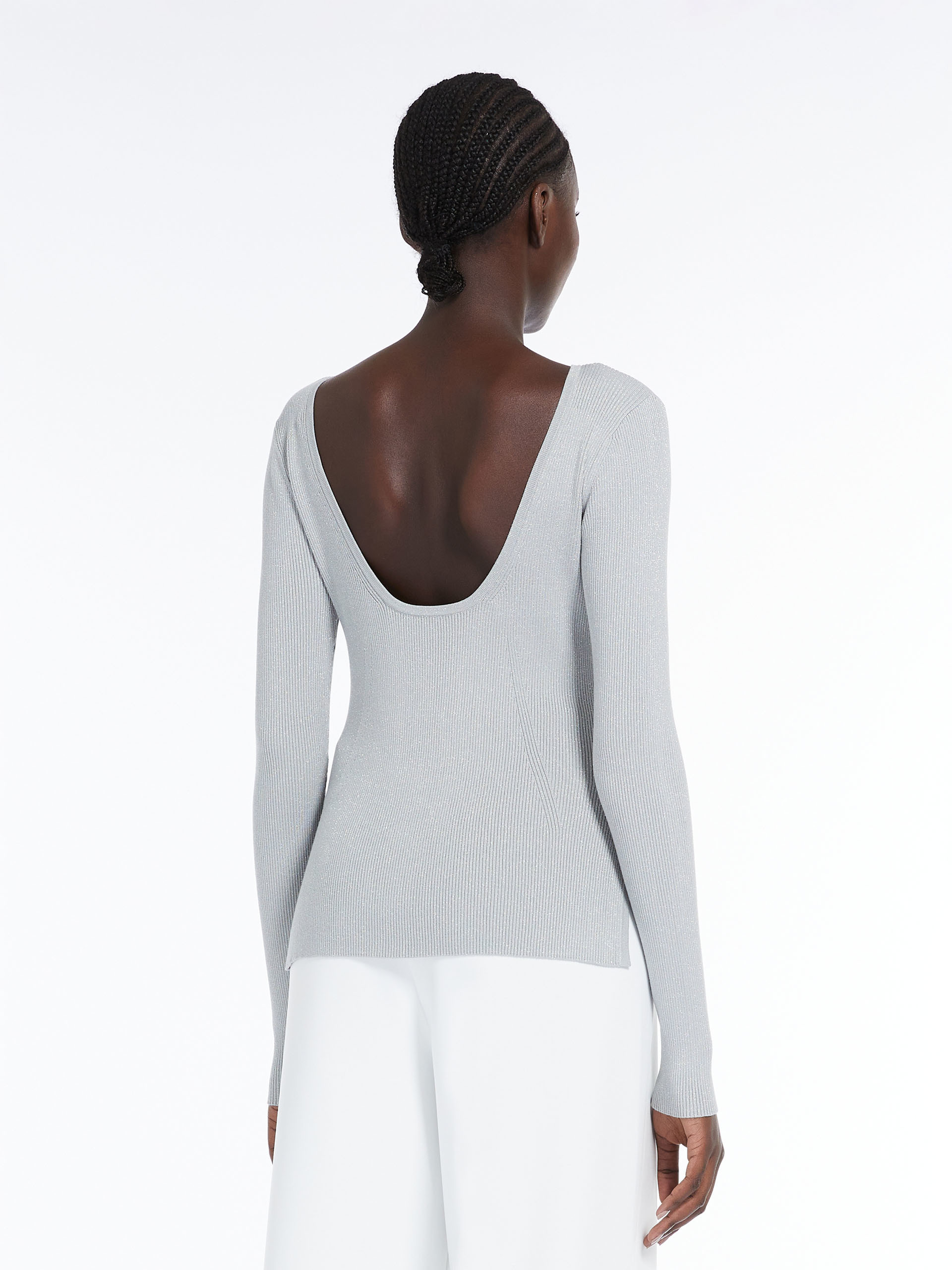 Max Mara Long-sleeved Rib Sweater In White
