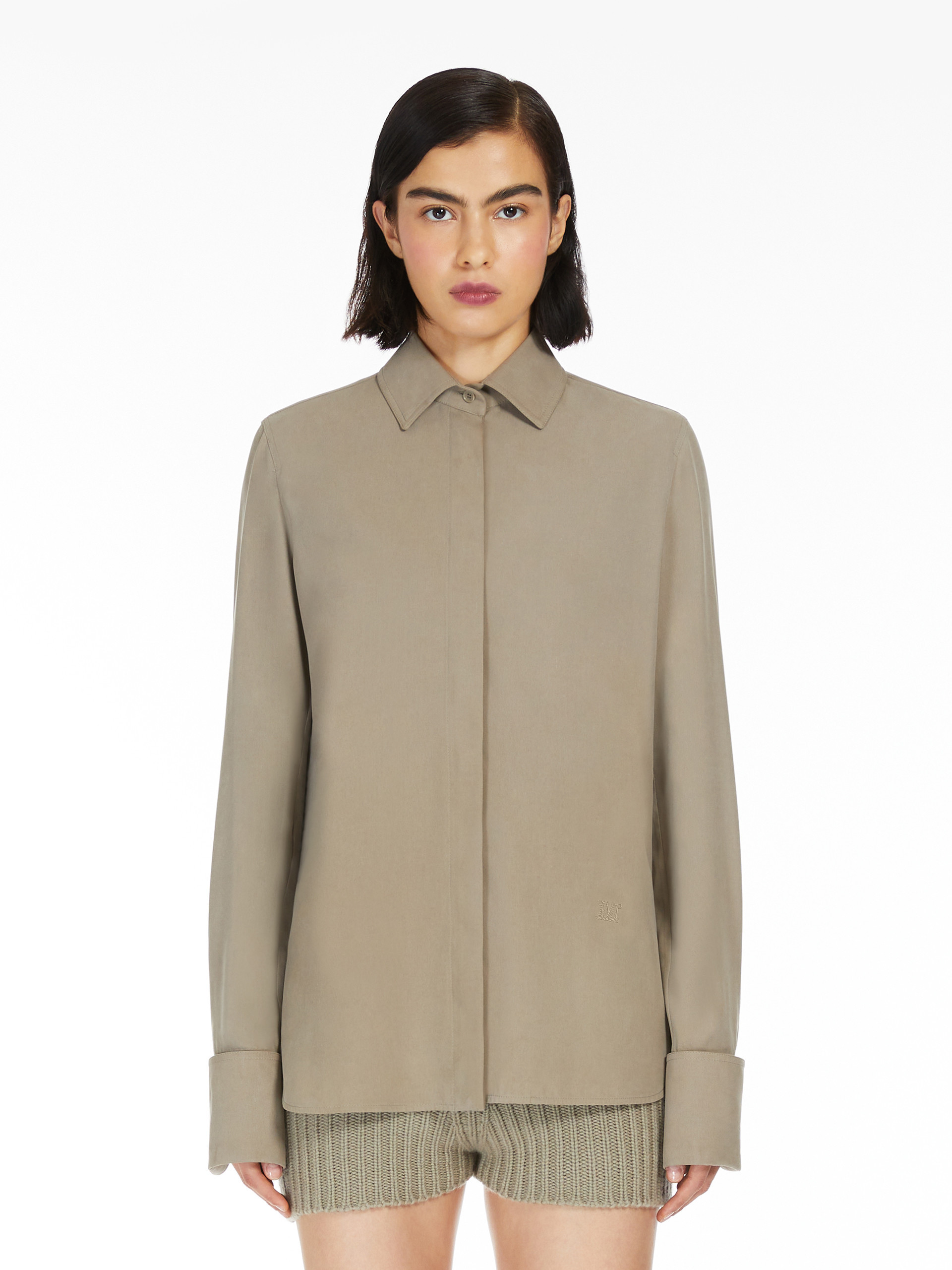 Max Mara Candia Washed Silk Button-front Shirt In Nude