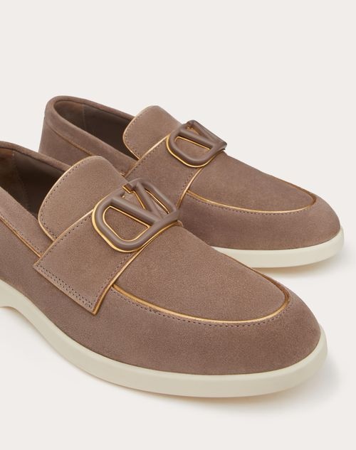 Valentino Round Toe Suede Finish Loafers Rubber Sole In Brown