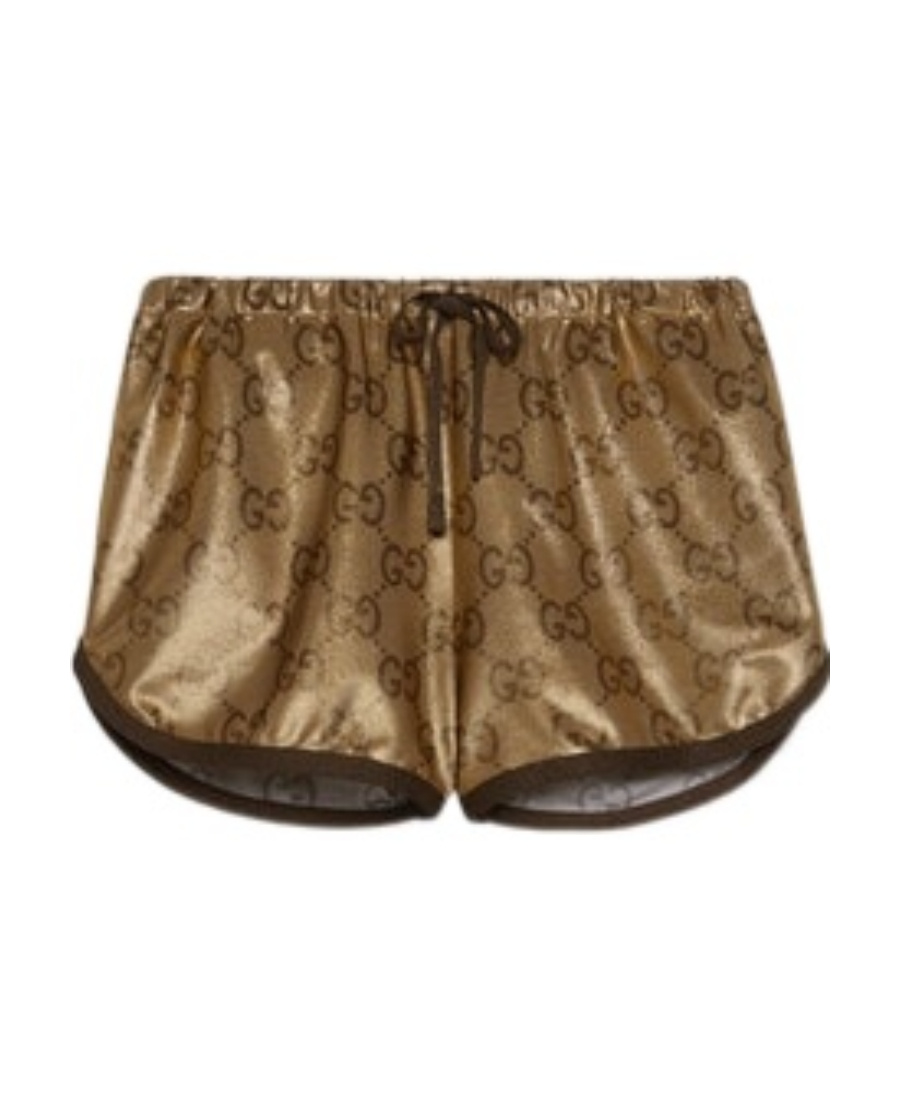 Gucci Metallic Monogram Drawstring Shorts In Brown