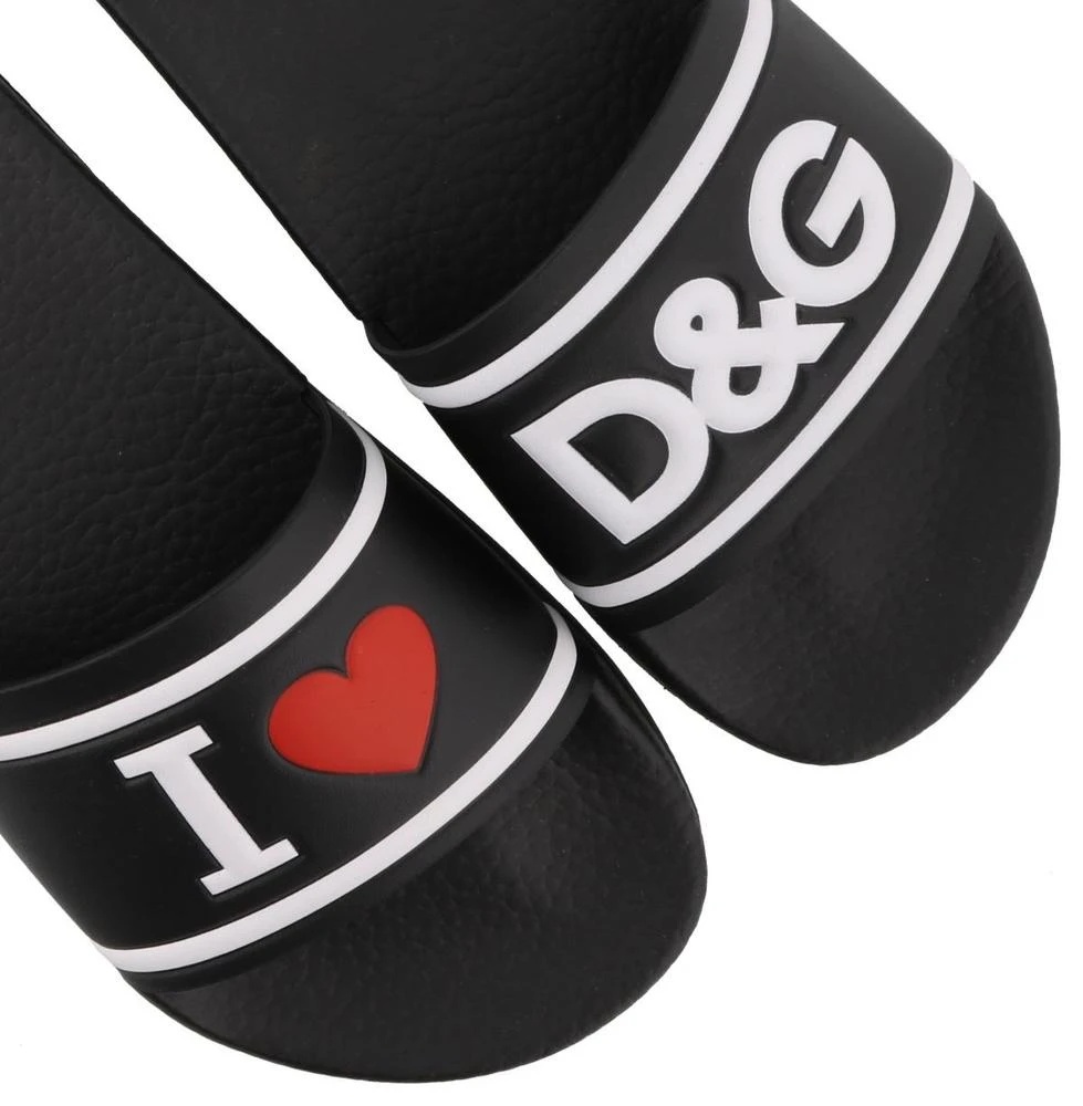 Dolce & Gabbana Elegant Black Leather Slide Sandals For Her In Black