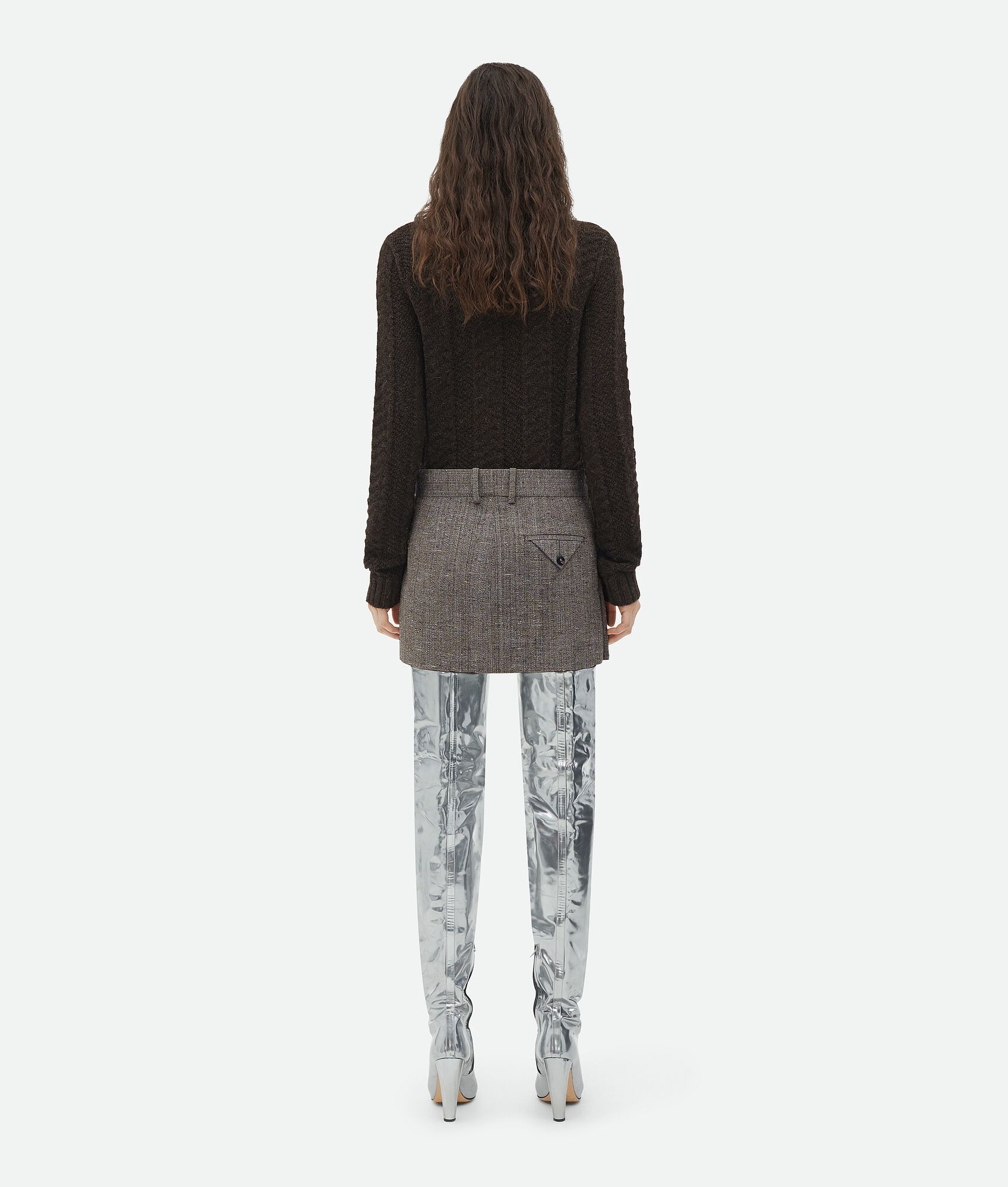 Bottega Veneta Mélange Pleated Miniskirt In Gray