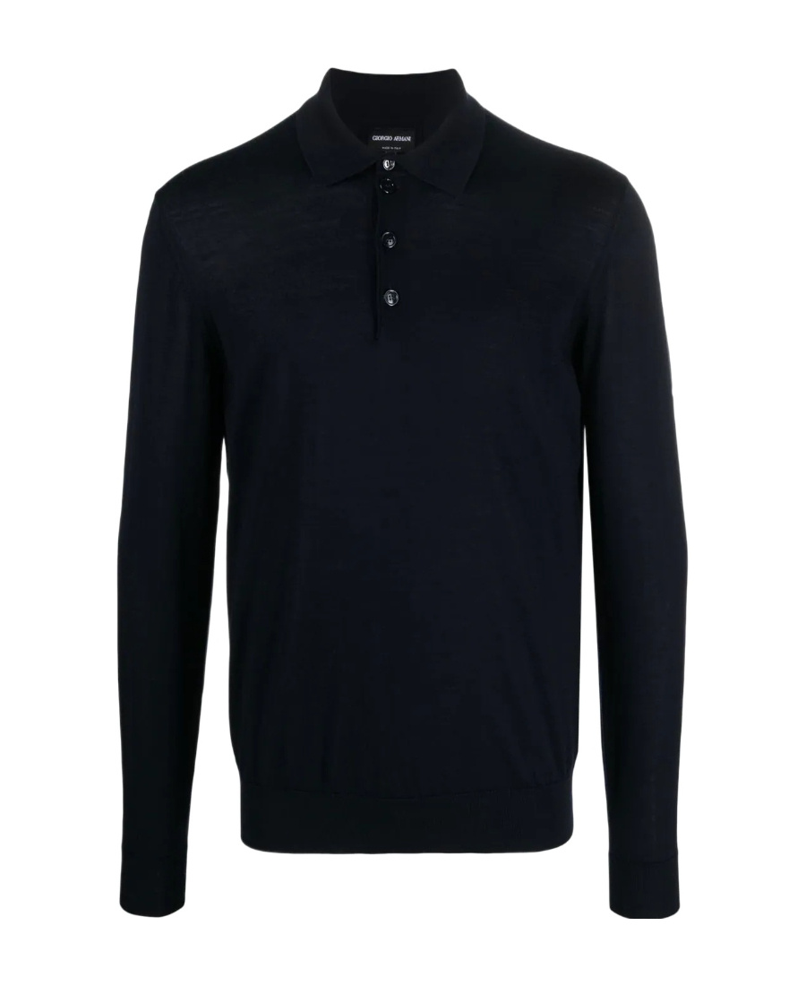 Giorgio Armani Official Store Long-sleeved Polo Shirt In Virgin Wool In Black