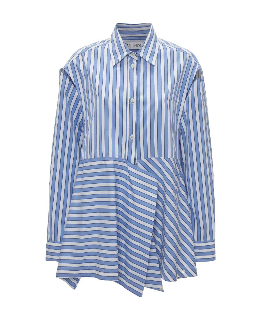 Shop Jw Anderson Stripe-print Draped Cotton Shirt In Blue