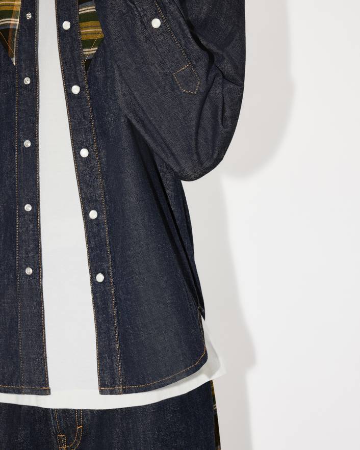 Kenzo Checked-panel Denim Shirt In Black