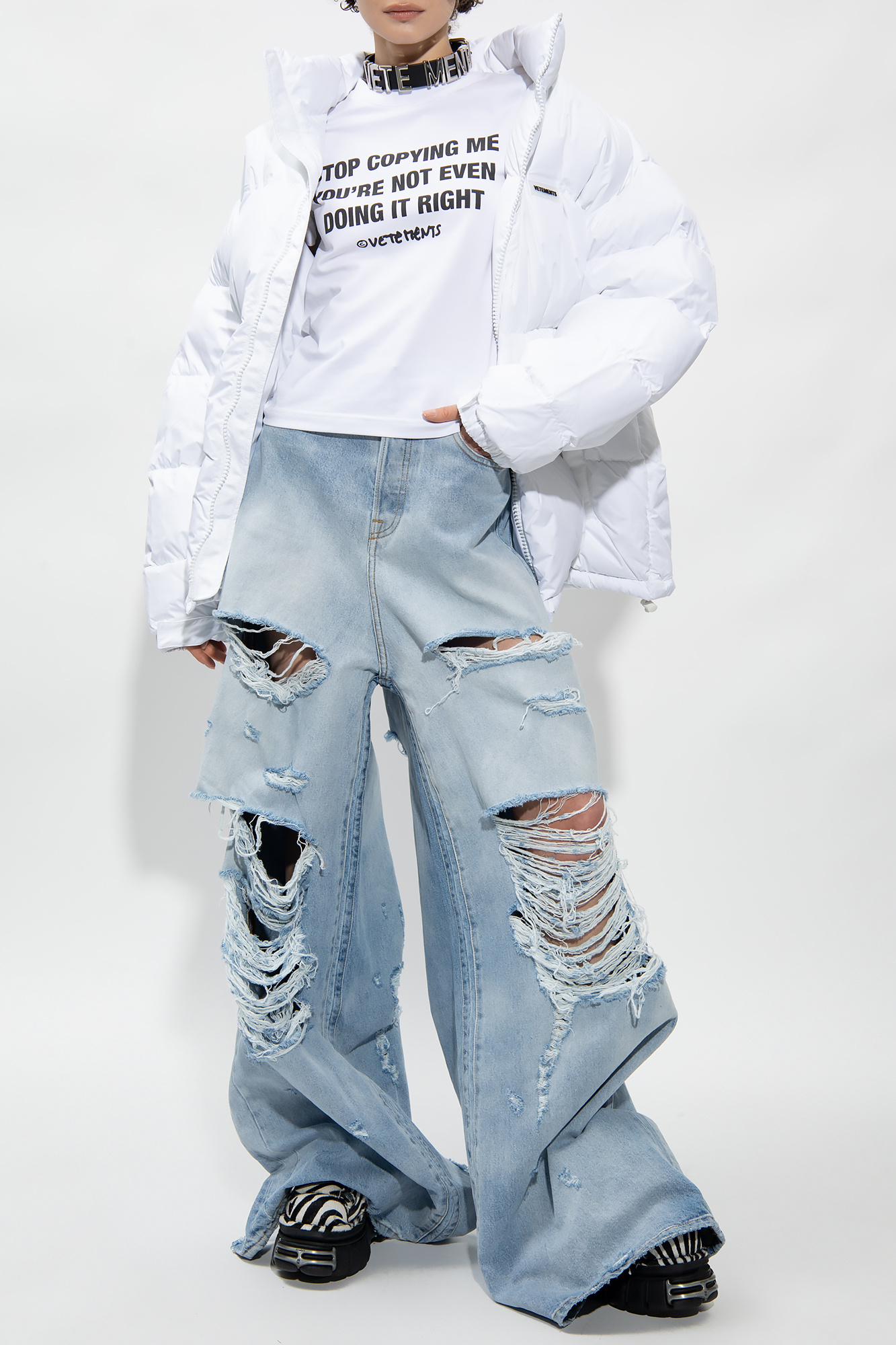 Vetements Logo Down Jacket In White