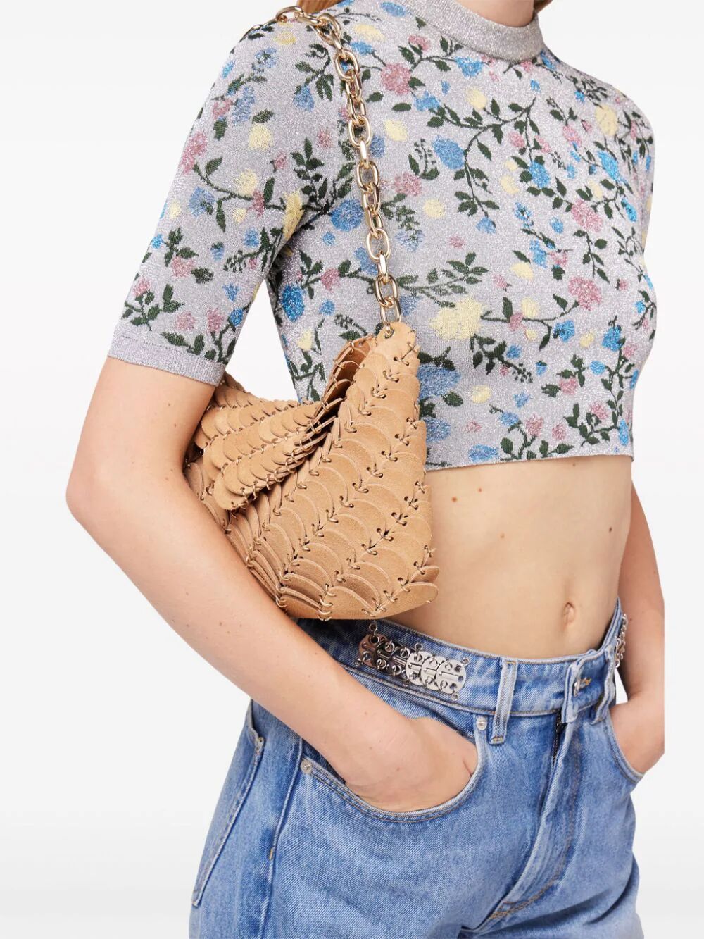 Rabanne Paco Leather Shoulder Bag In Brown