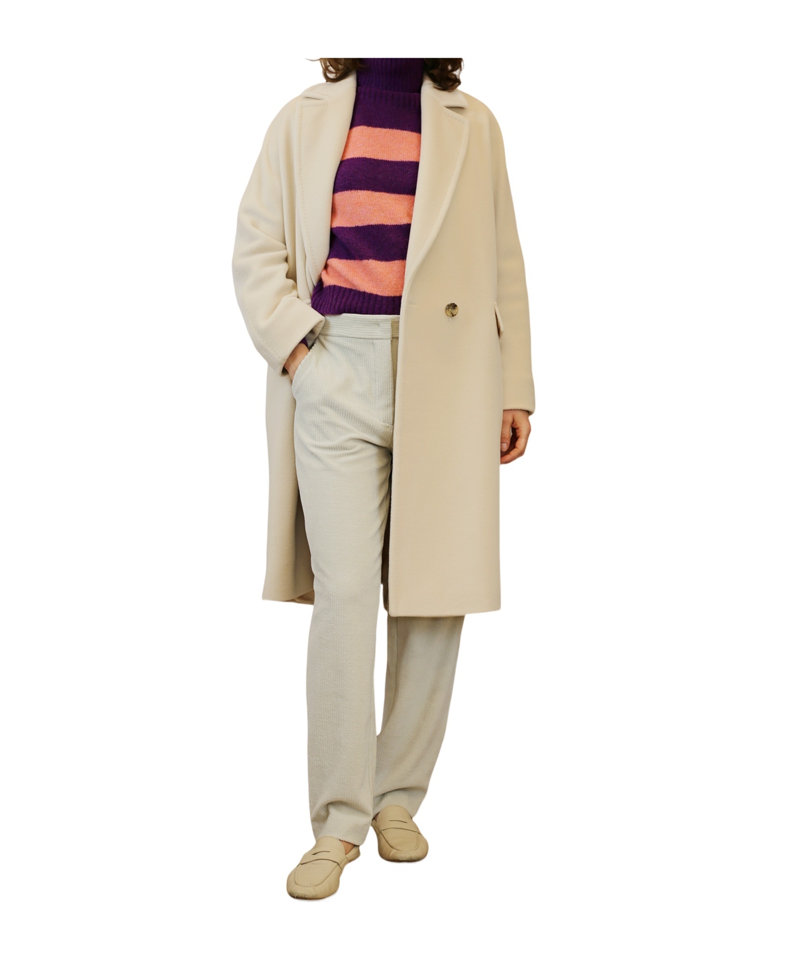 Max Mara Pastel Yellow Wool Blend Aia Coat In Nude