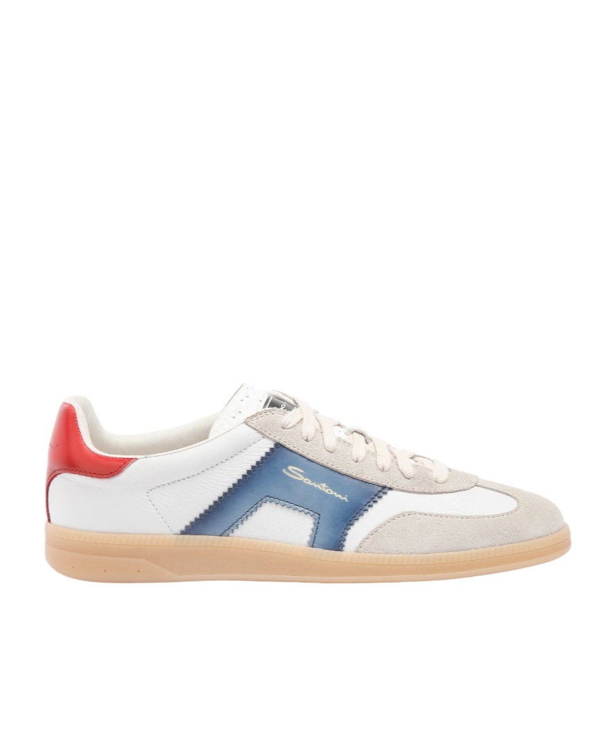 Santoni Low Top Leather Sneakers With Contrast Panel In White