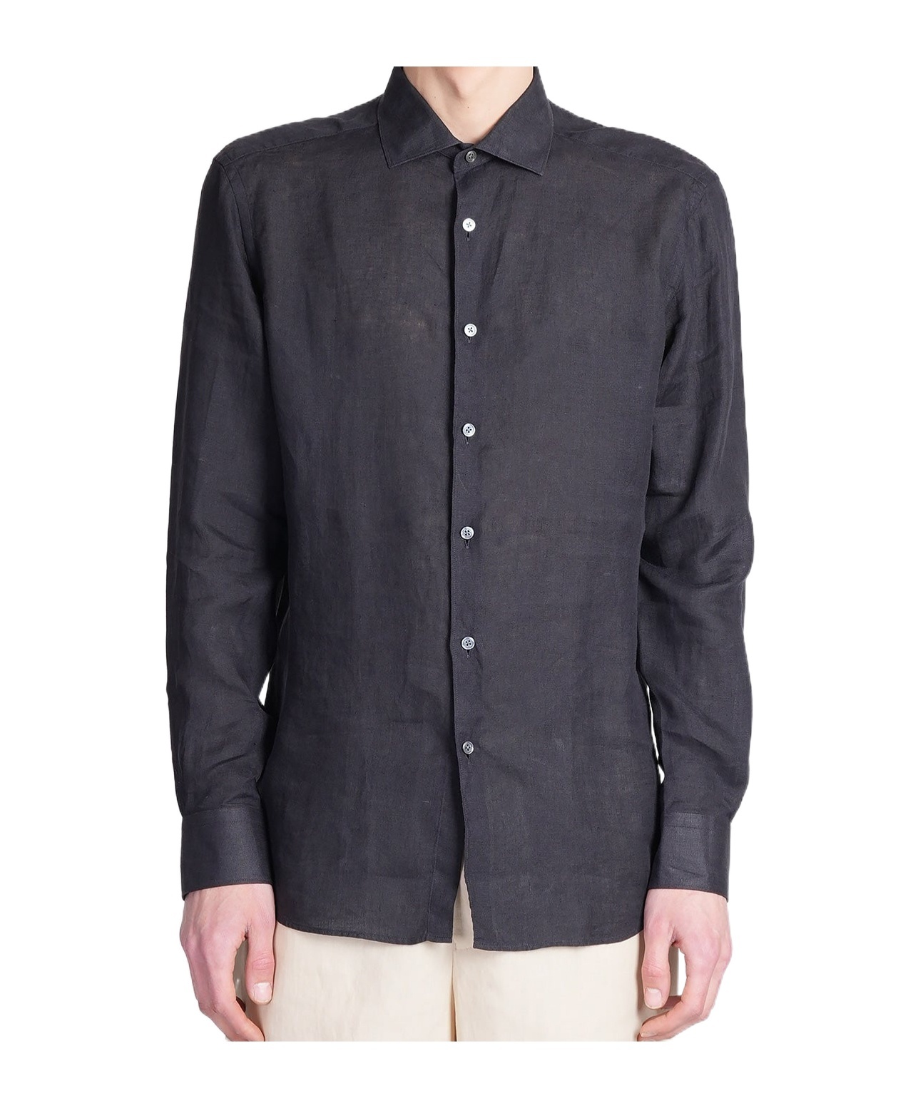 Shop Zegna Linen Shirt In Black
