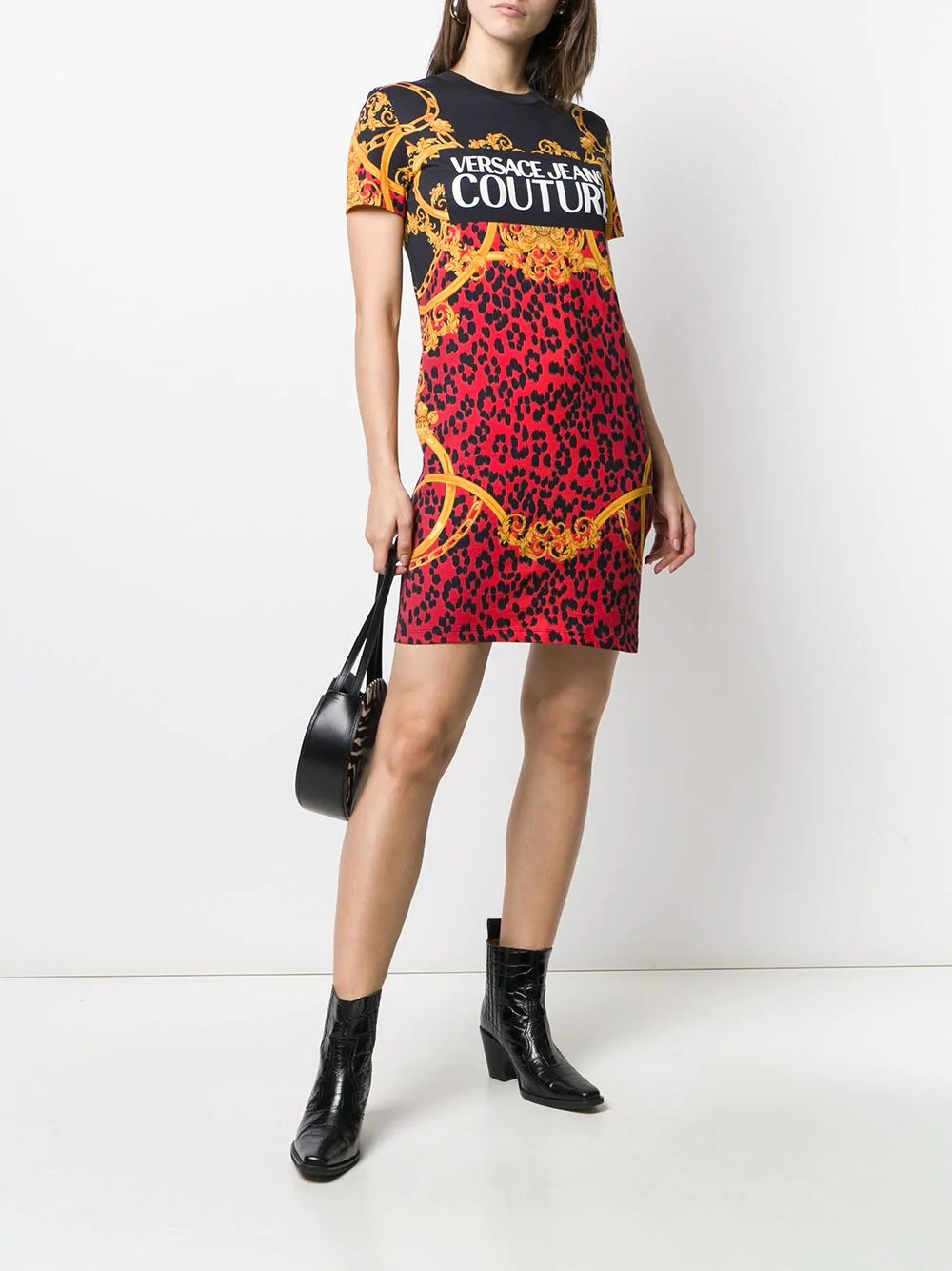 Versace Jeans Leopard Print T-shirt Dress In Red