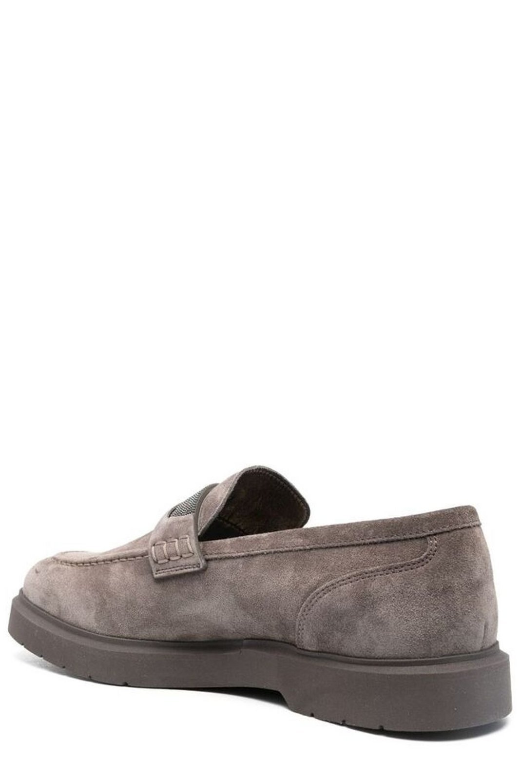 Brunello Cucinelli Beaded Almond Toe Penny Loafers In Gray