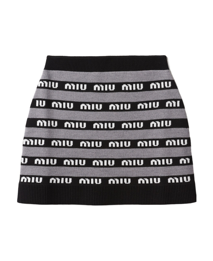 Miu Miu Logo-intarsia Wool Miniskirt In Black