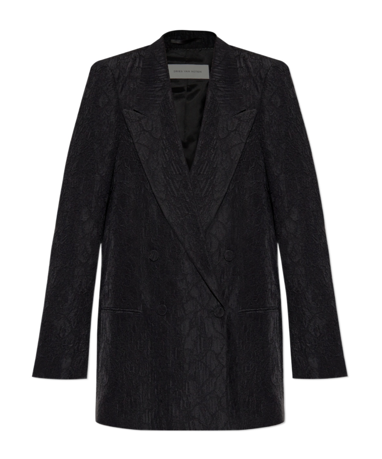 Dries Van Noten Longline Textured Jacket Notched Lapels In Black