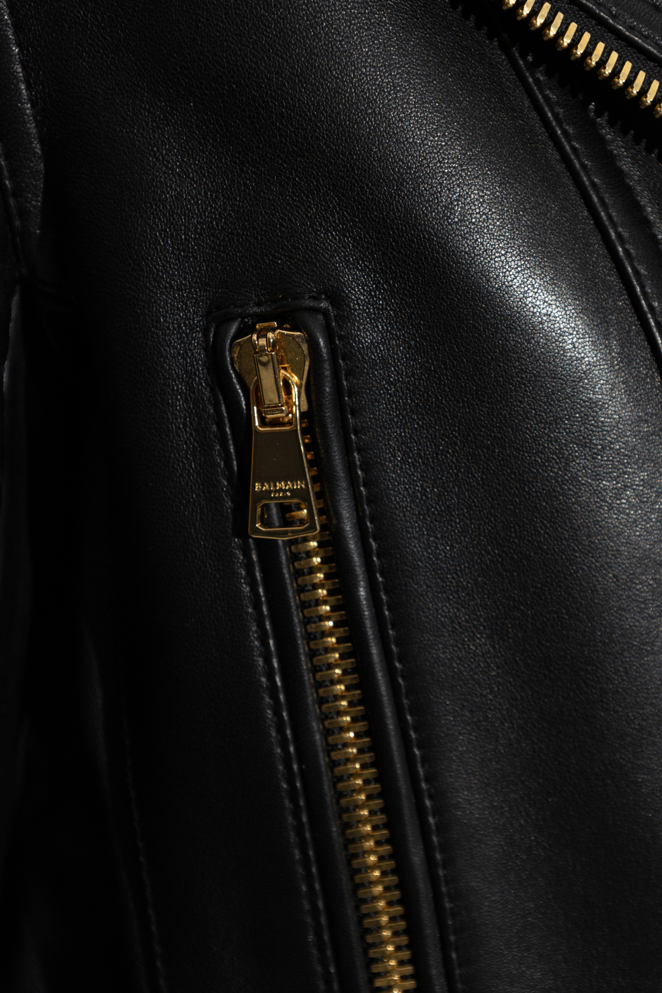 Balmain Long-sleeved Leather Jacket In Black