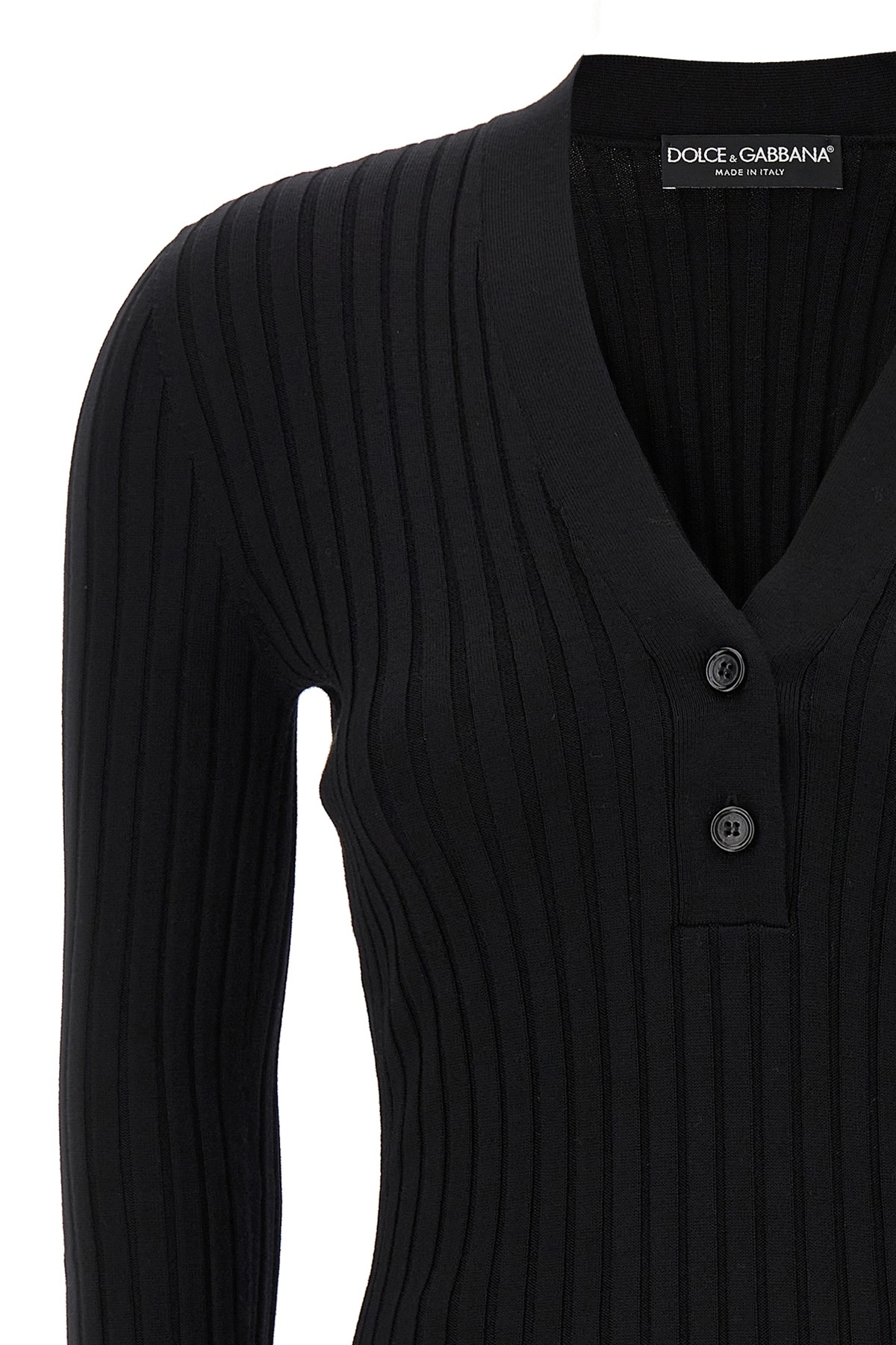 Dolce & Gabbana Logo-plaque Wool-blend Top In Black