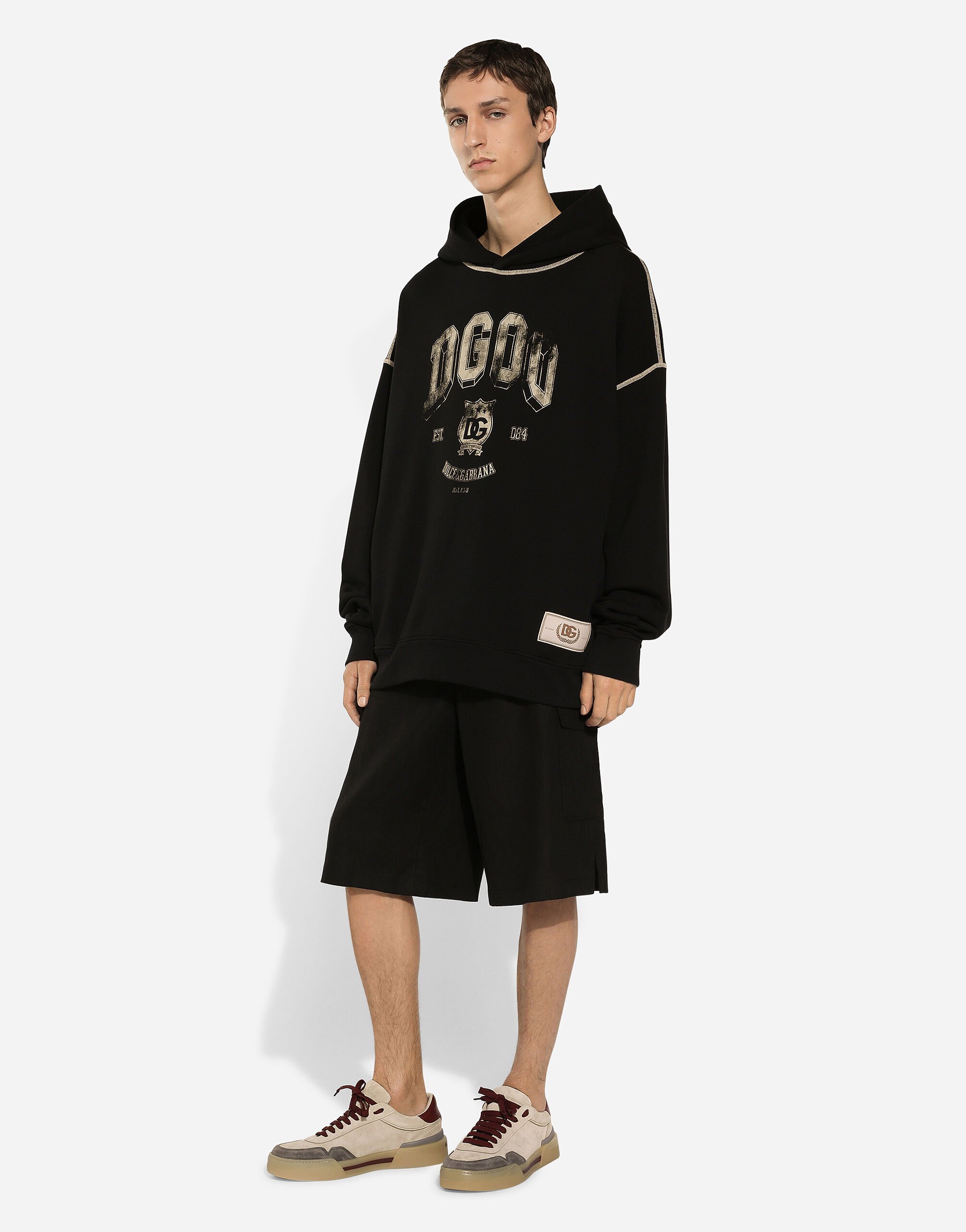 Dolce & Gabbana Oversized Hoodie With Hood And Logo Print In Black
