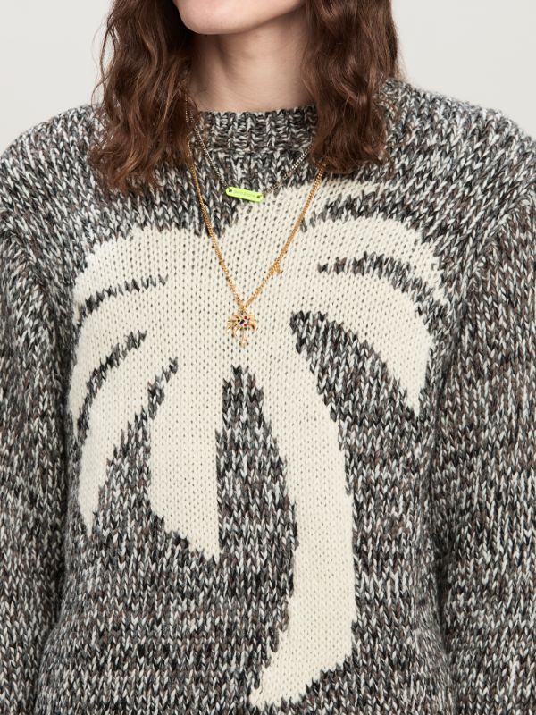 Palm Angels Palm Tree Marled Intarsia Sweater In Gray