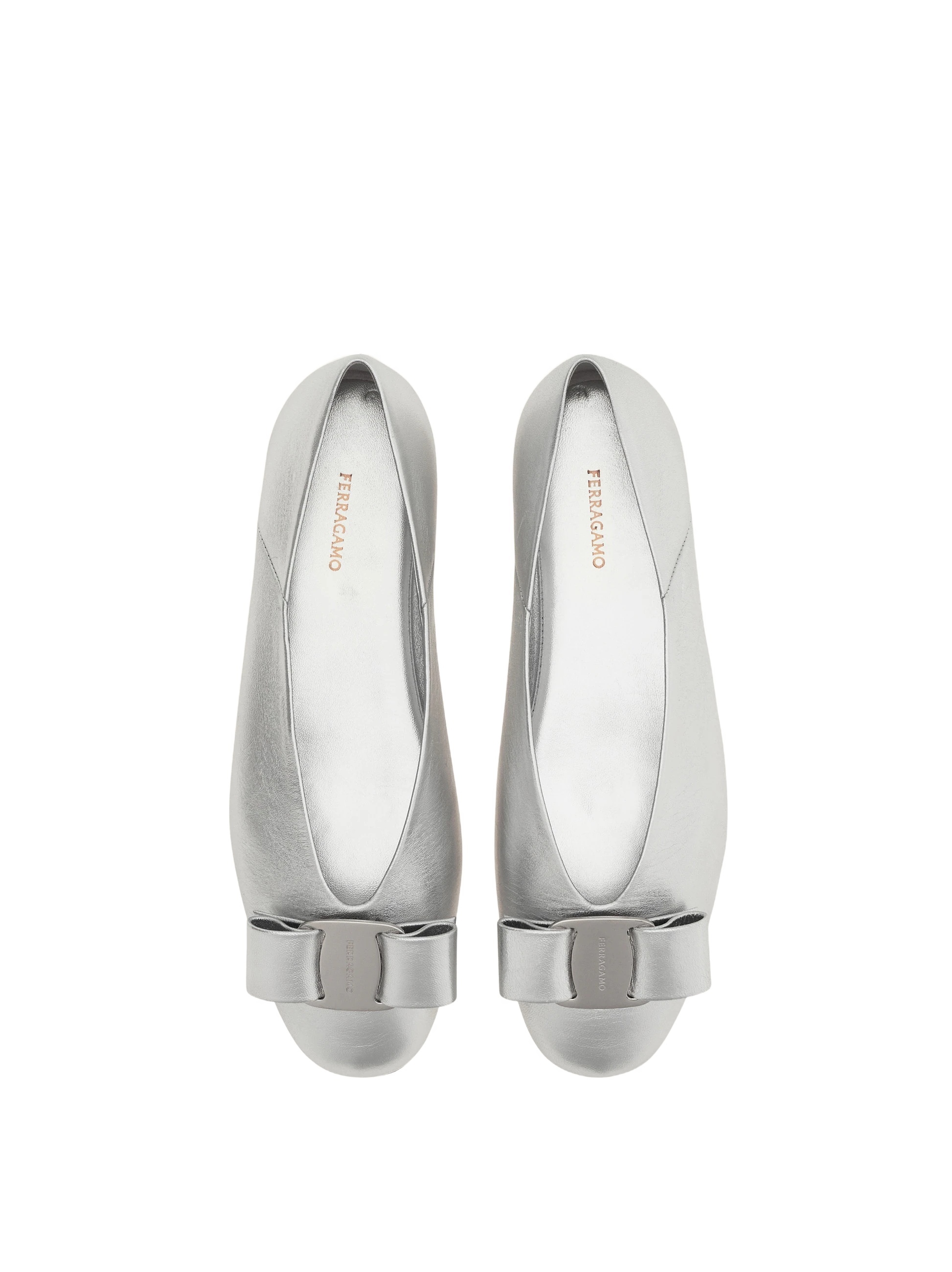 Ferragamo Vara Bow Ballet Flats In Silver