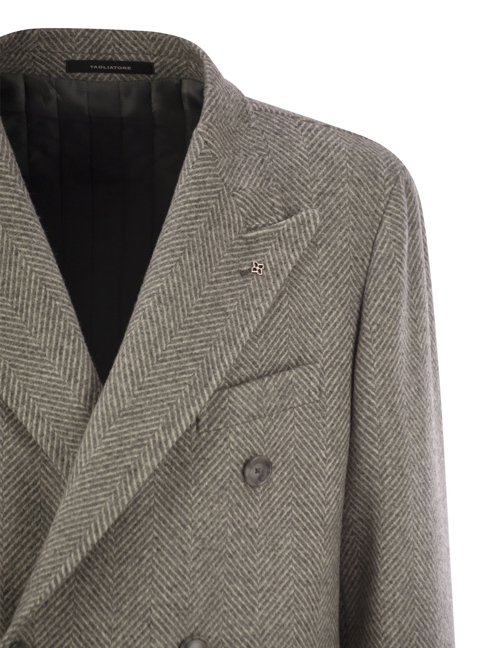 Shop Tagliatore Herringbone Coat In Gray