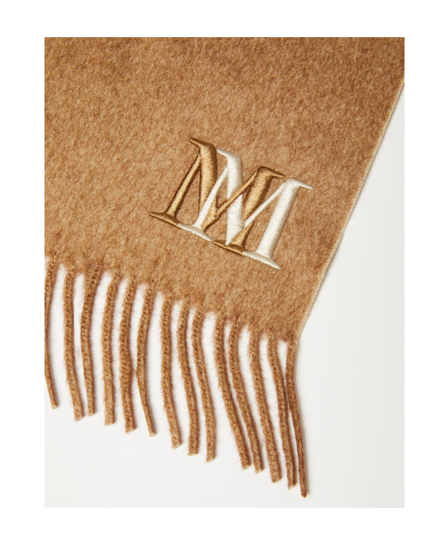 Max Mara Logo-embroidered Cashmere Scarf In Nude