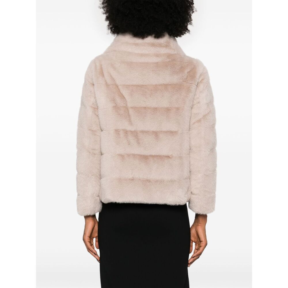 Herno Faux Fur Down Jacket With High Collar In Nude