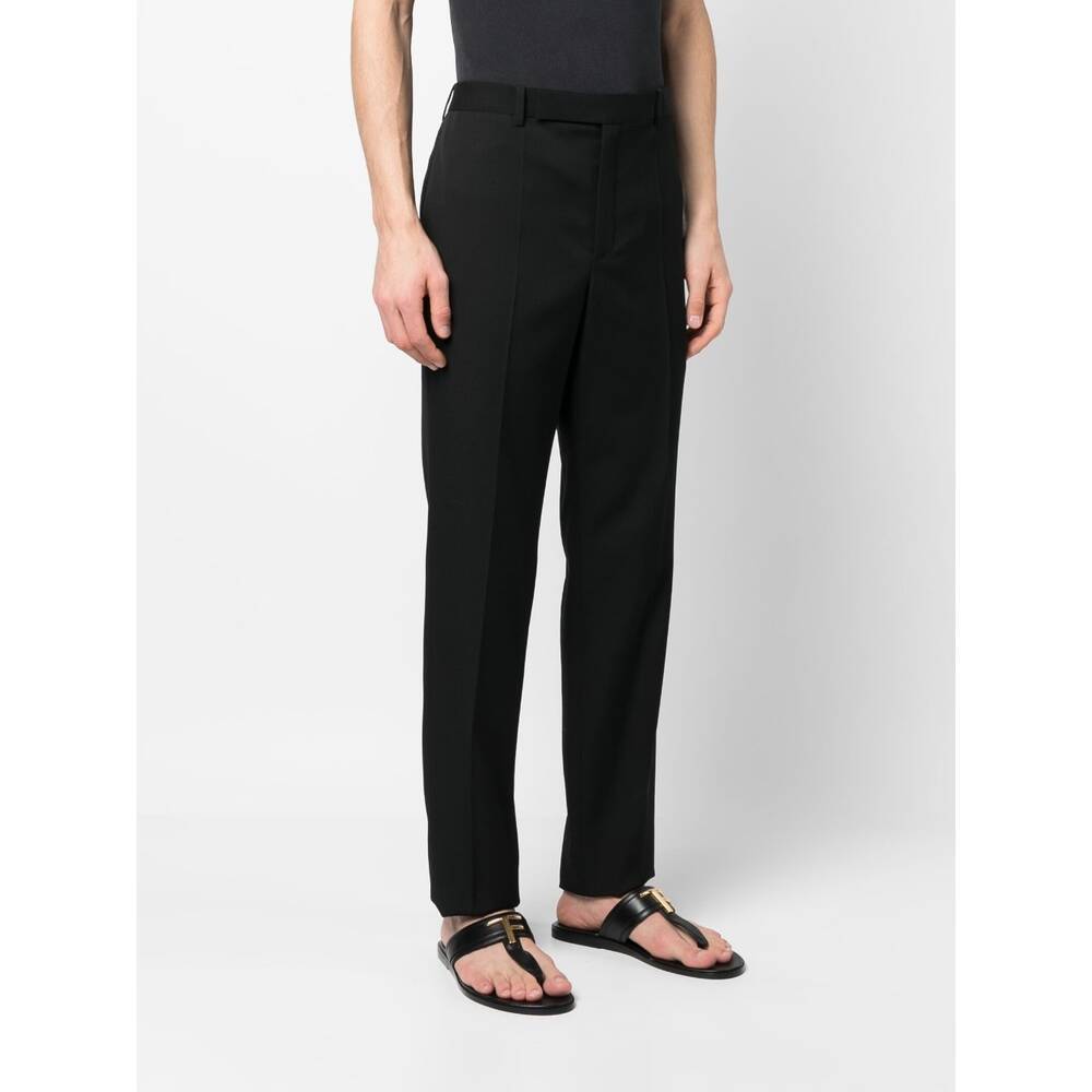 Saint Laurent Button Detailed Straight Leg Trousers In Black