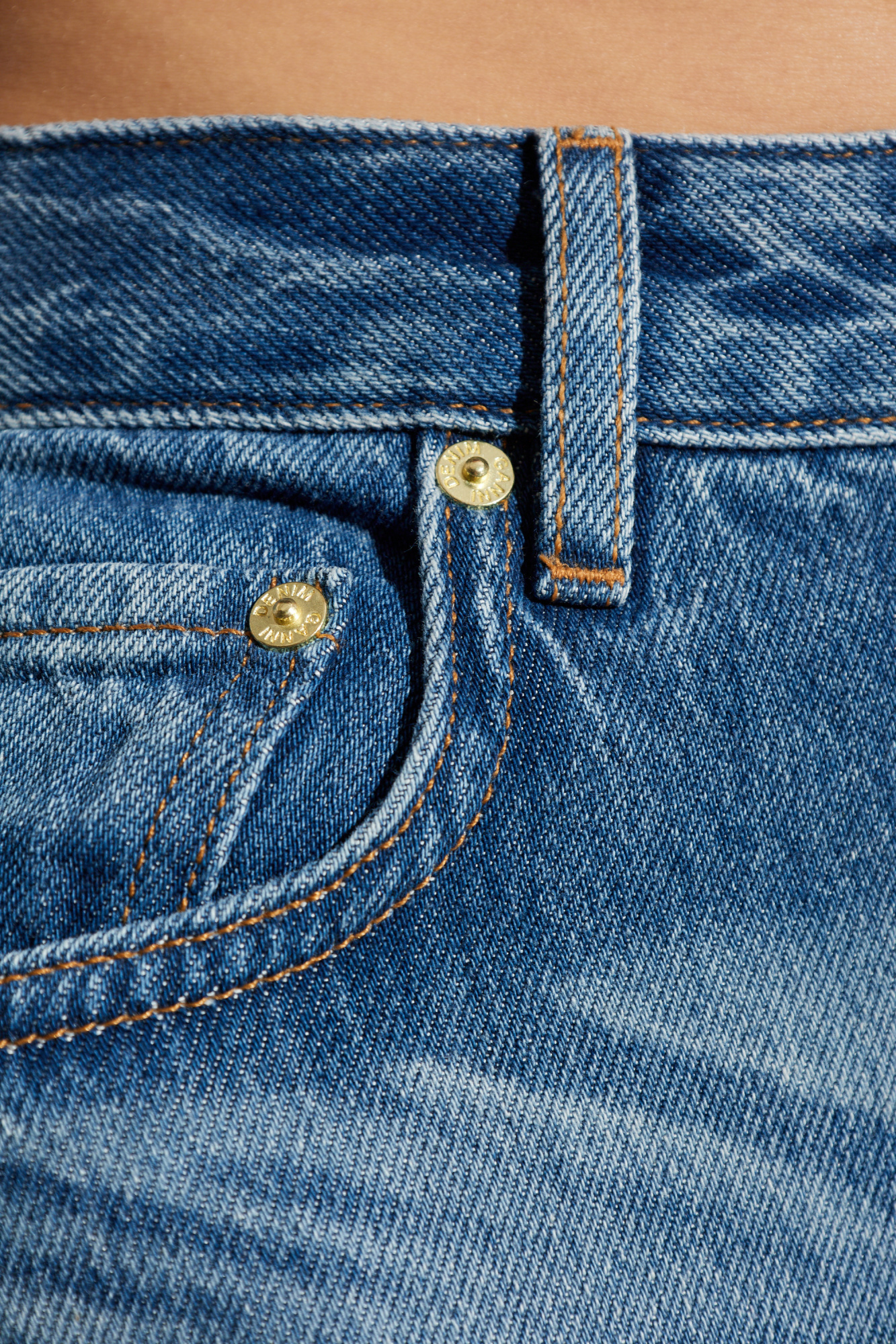 Ganni Denim Banded Maxi Skirt In Blue