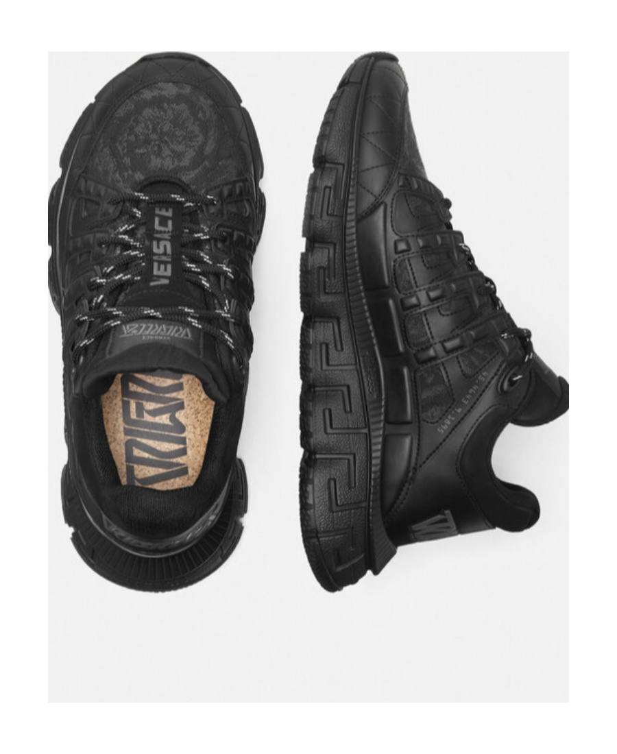 Versace Trigreca Sneakers With Baroque Jacquard Motif In Black