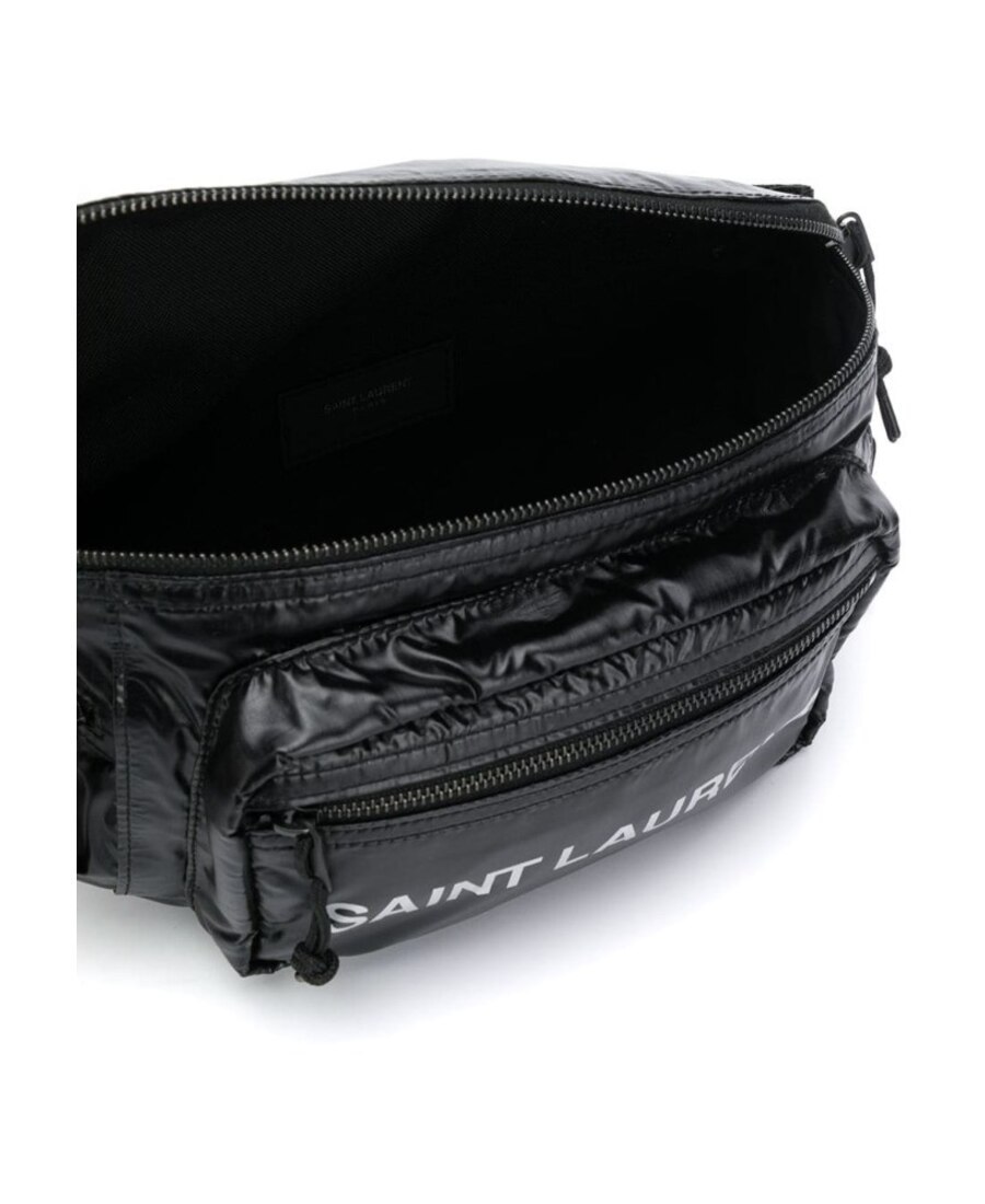 Saint Laurent Logo Printed Padded Belt Bag In Black