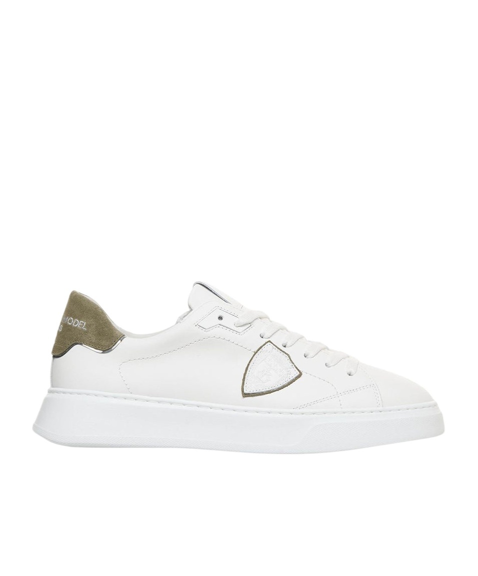 Philippe Model Low Leather Trainers Green Suede In White