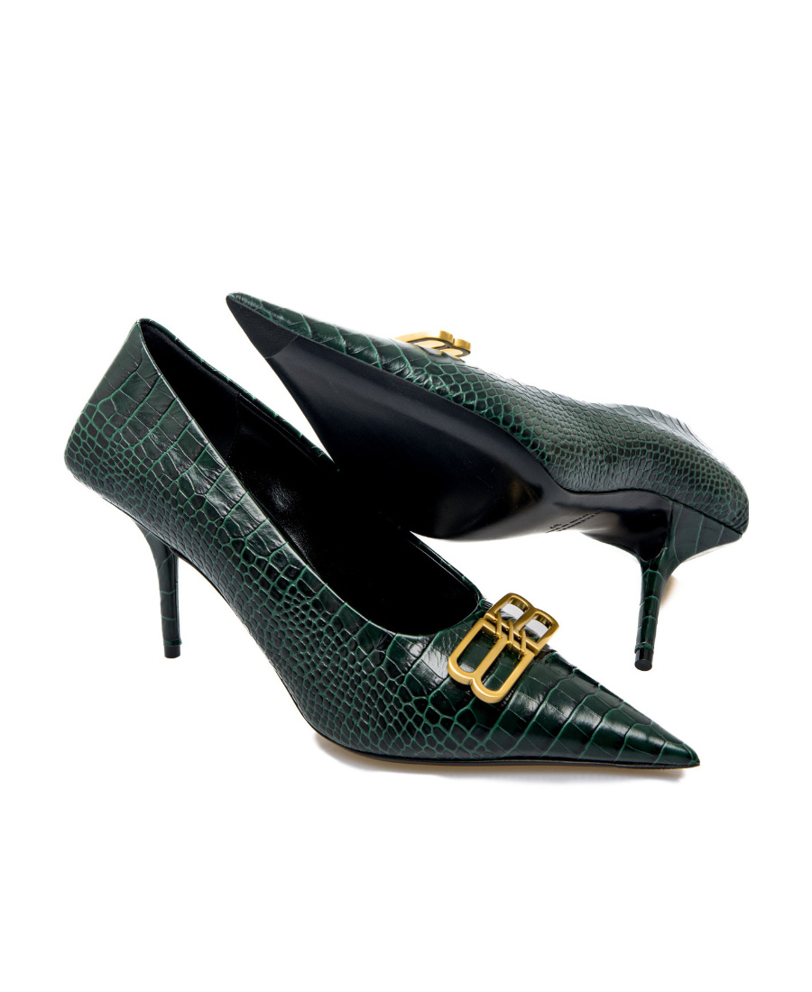 Balenciaga Logo High Heels In Green