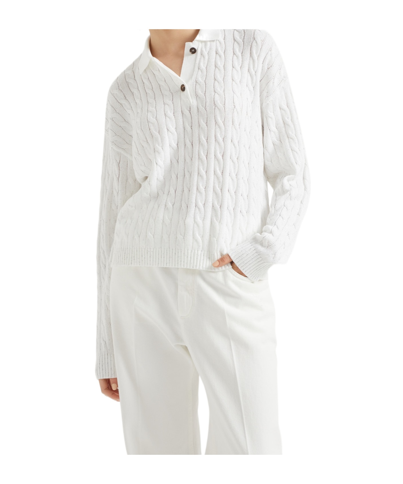 Brunello Cucinelli Dazzling Cables Sweater In White