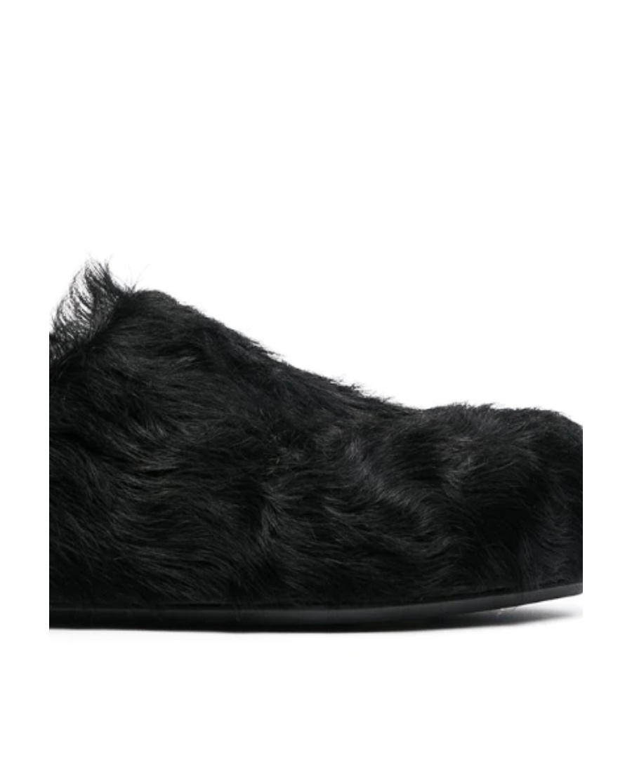 Marni Faux Fur Round Toe Sandals In Black
