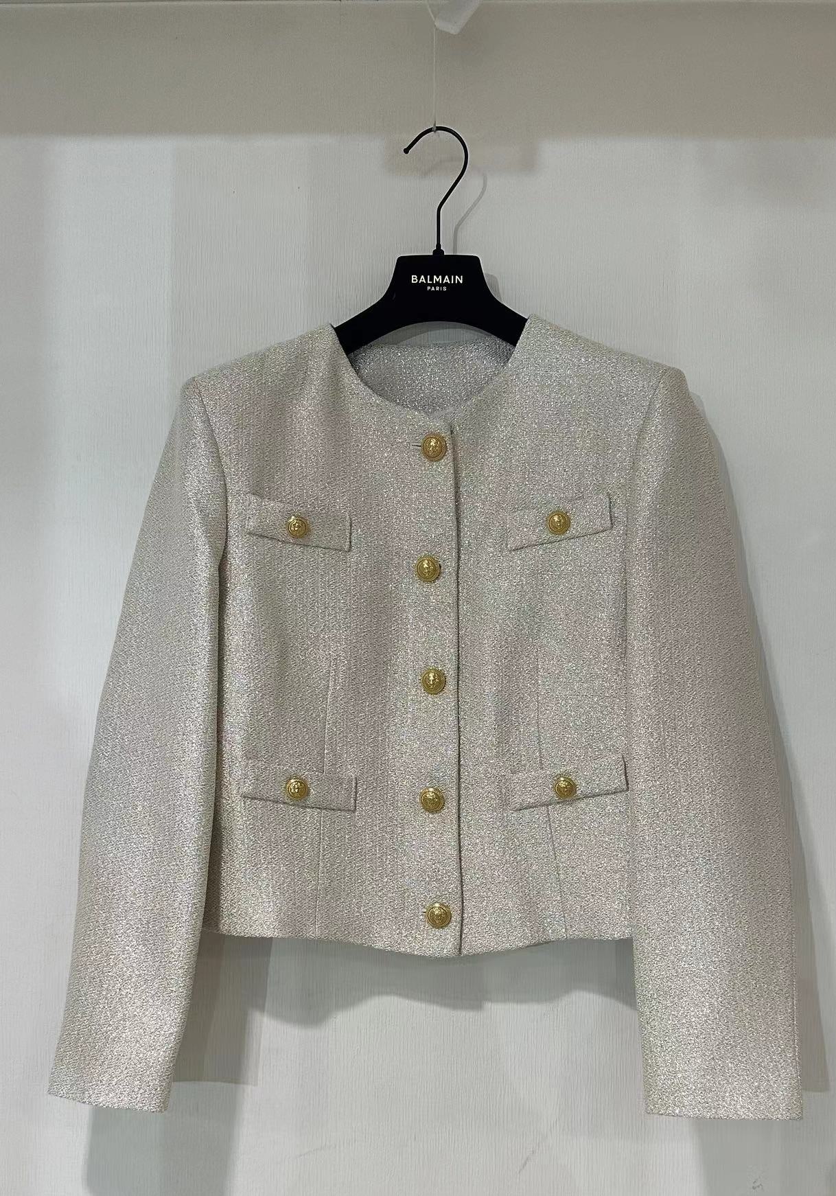 Balmain Round Collar Button Casual Jacket In Gray