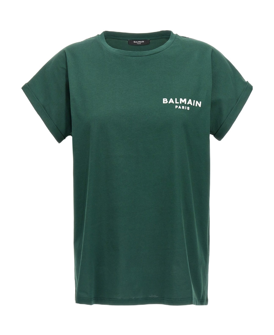 Balmain Flocked-logo Cotton T-shirt In Green